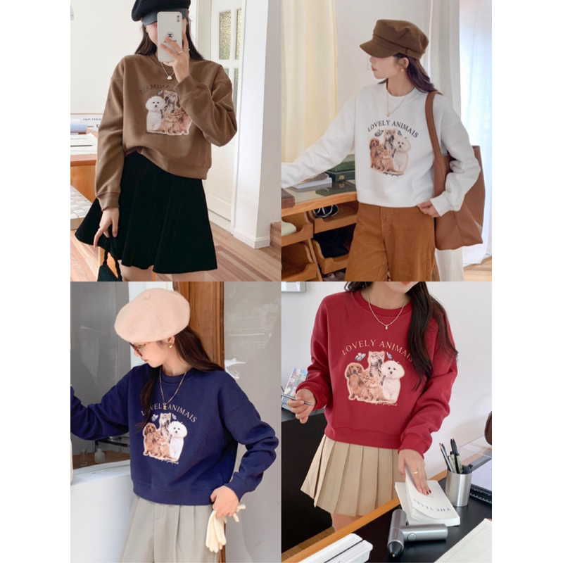 เสื้อแขนยาวคอกลมลายน้องหมา ผ้าcotton El25