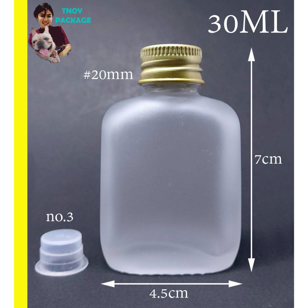 ขวด 30 มล. (25ใบ) ขวดแบน 30ml ขวดแก้วใส 30cc จุกปิดno.3+ฝา
