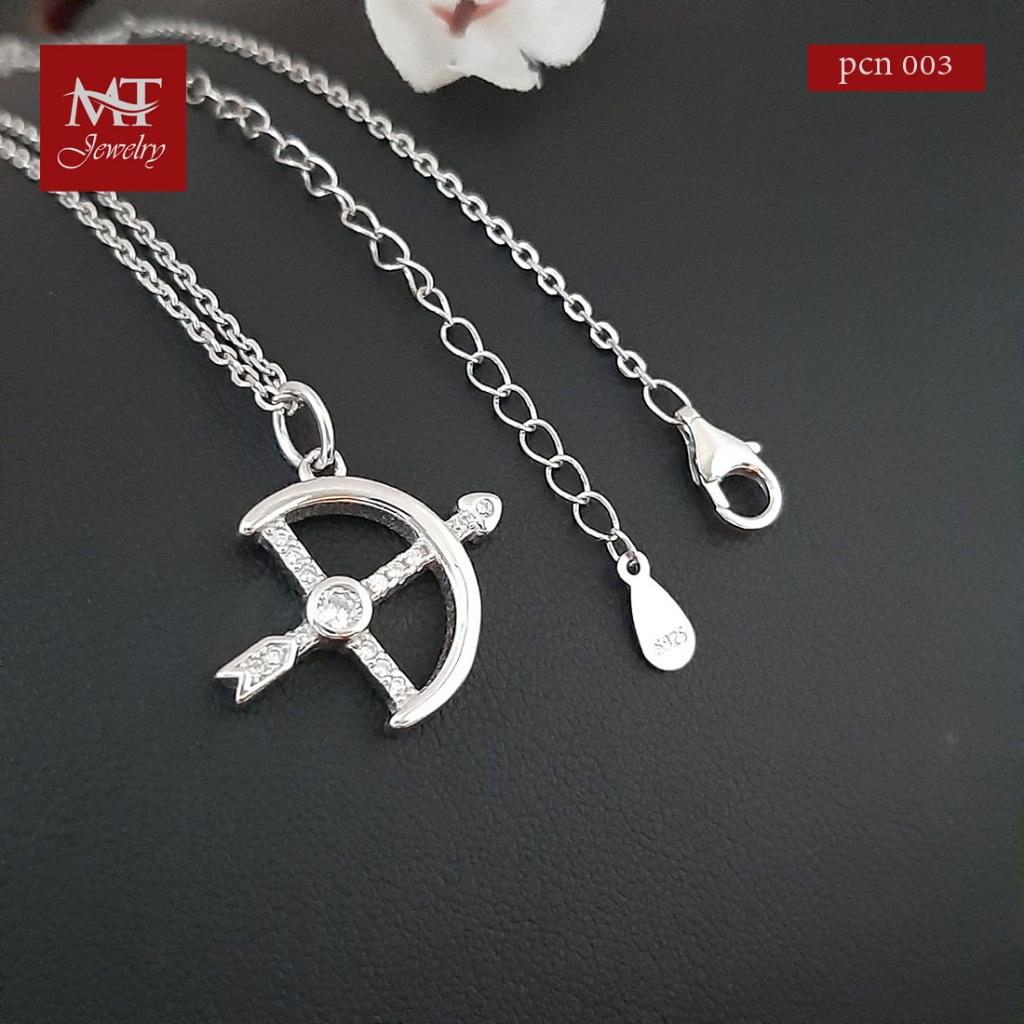 MT สร้อยคอพร้อมจี้ ลูกศรคันธนู ประดับเพชรสวิส ชุบทองคำขาว ยาว 16 18 นิ้ว (pcn003) MT Jewelry มณีธารา