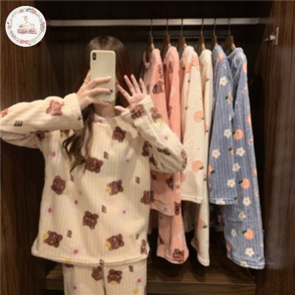 SALABO(พร้อมส่ง) ชุดนอนนาโน ลายหมี ผ้านุ่มนิ่ม ใส่เเล้วอบอุ่นนอนสบายสุดๆ #SL02