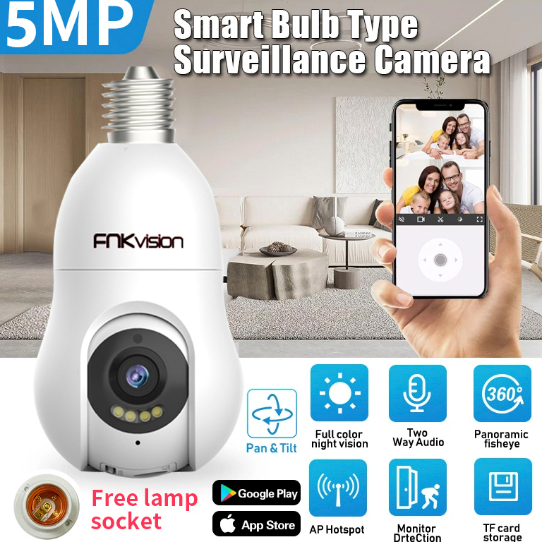 FNKvision กล้องวงจรปิด กล้องหลอดไฟ ไร้สาย 4 ล้าน WIFI Full HD 4MP ตรวจสอบ/แสงเครื่อง dual use ull DP APP:YooSee