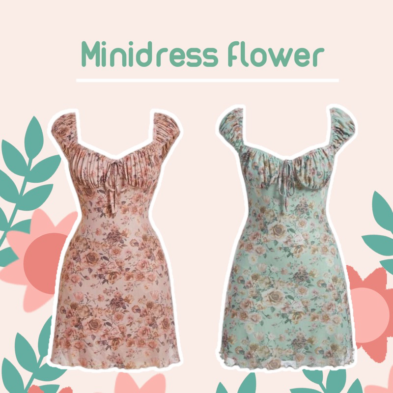 Mini dress flower แขนตุ๊กตามีซับในพิมพ์ลายดอกไม้
