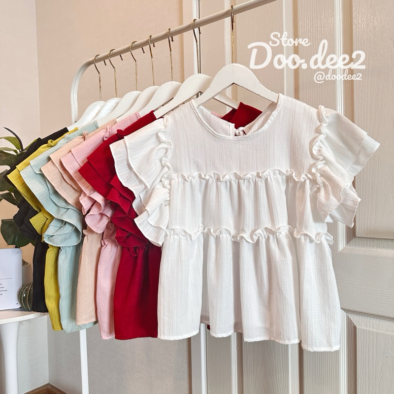 DOODEE2 เสื้อแขนระบาย ผ้าชูก้า แต่งจับจีบช่วงลำตัว