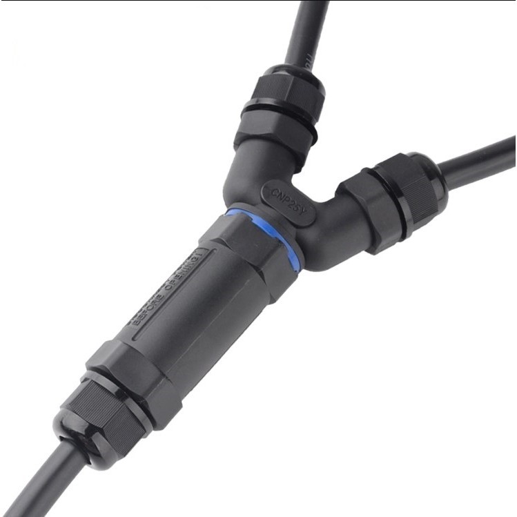 คอนเนคเตอร์กันน้ำ แบบตัว Y ขั้วต่อสายไฟกันน้ำ ข้อต่อกันน้ำ IP68 Waterproof Connector แบบขันน็อต ราคา ถูกที่สุด ดีลบีเคเค
