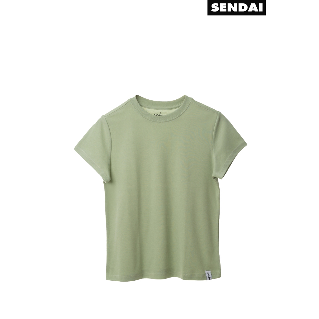 SENDAI เสื้อยืดคอกลมผู้หญิง สีชาเขียว