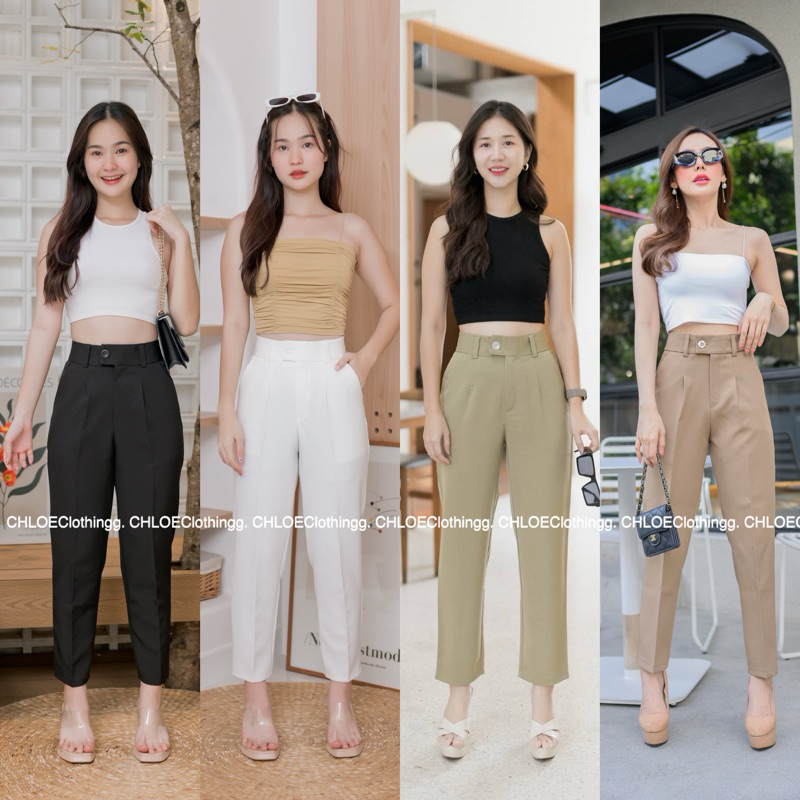 G11 - กางเกงผ้าไมโคร ทรงบอย เอวสูง สินค้างานป้าย ไซส์ S-2XL 4 สี