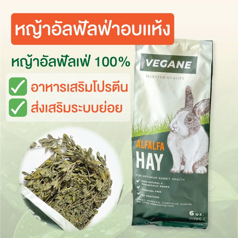 หญ้ากระต่าย หญ้าอัลฟัลฟ่าอบเเห้ง อาหารเสริมโปรตีน VEGANE alfalfa hay 170g สำหรับกระต่าย ชินชิล่า แกสบี้