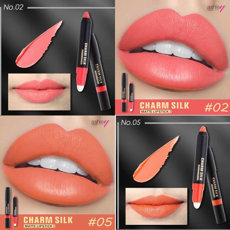 Ashley【ของแท้】ลิปสติกเนื้อแมทท์ ในรูปแบบแท่งดินสอ Ashley charm silk matte Lipstick 3g.