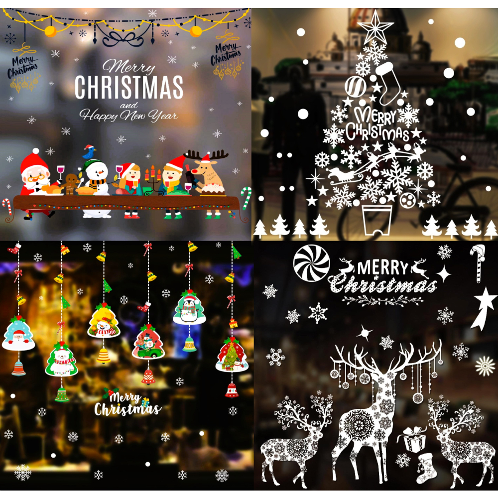 สติกเกอร์ ติดกระจก สุญญากาศ คริสมาส ปีใหม่ ซานตาครอส ติดง่าย ลอกง่าย Christmas Window Sticker EASY Stick EASY Remove