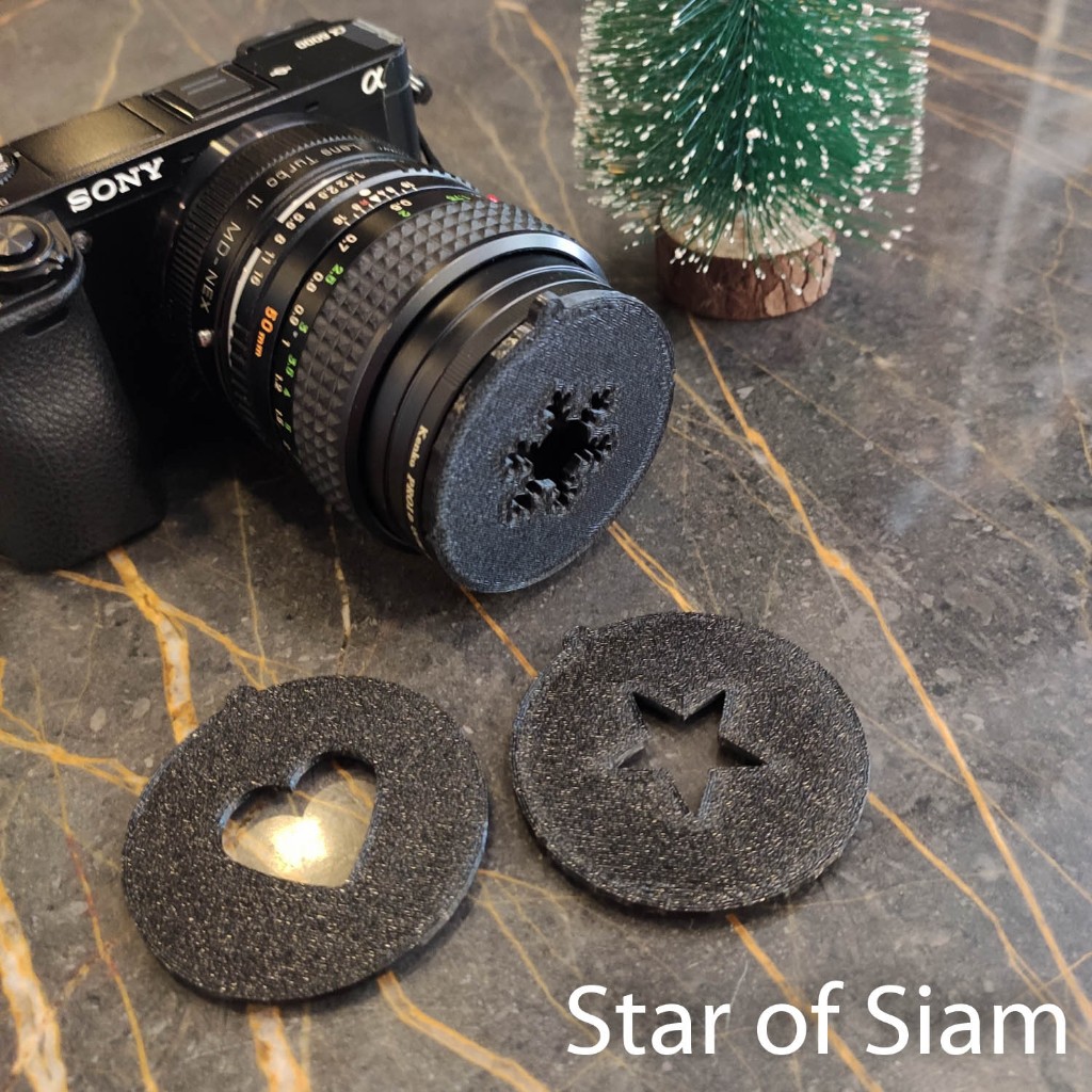 แผ่น filter lens โบเก้ 55mm bokeh รูป หัวใจ ดาว เกล็ดน้ำแข็ง เลนส์