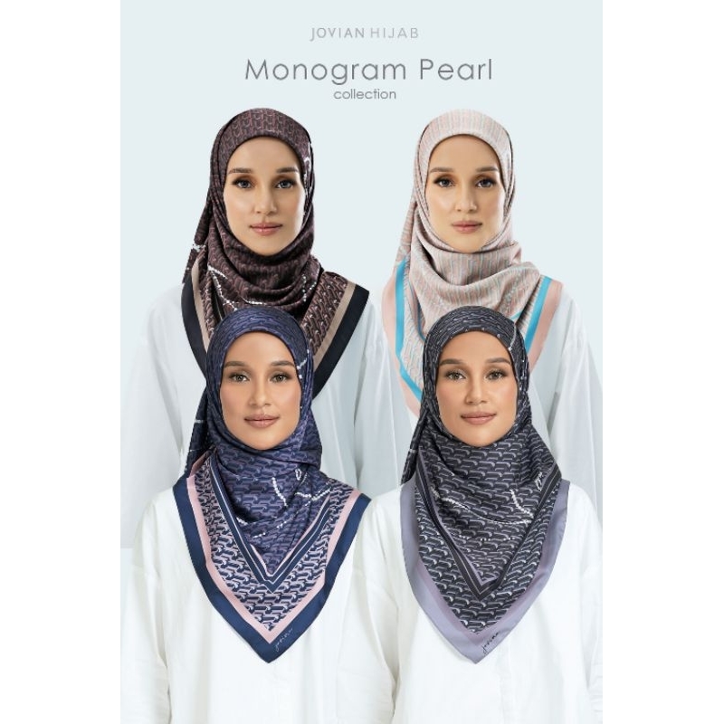 Jovian Hijab | Monogram Pearl Viola Printed Satin Square Shawl