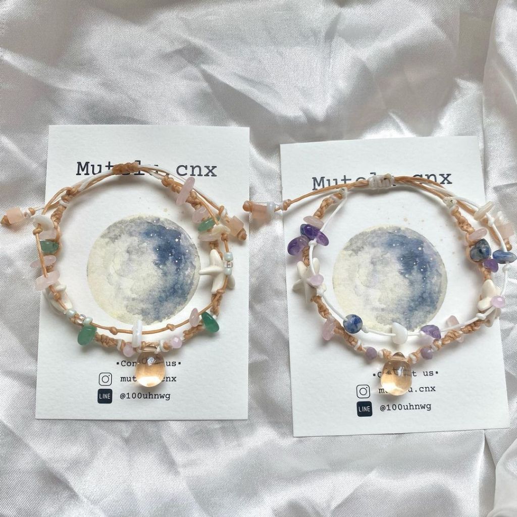 กำไลข้อมือเชือกถัก handmade (Rose moon purple)