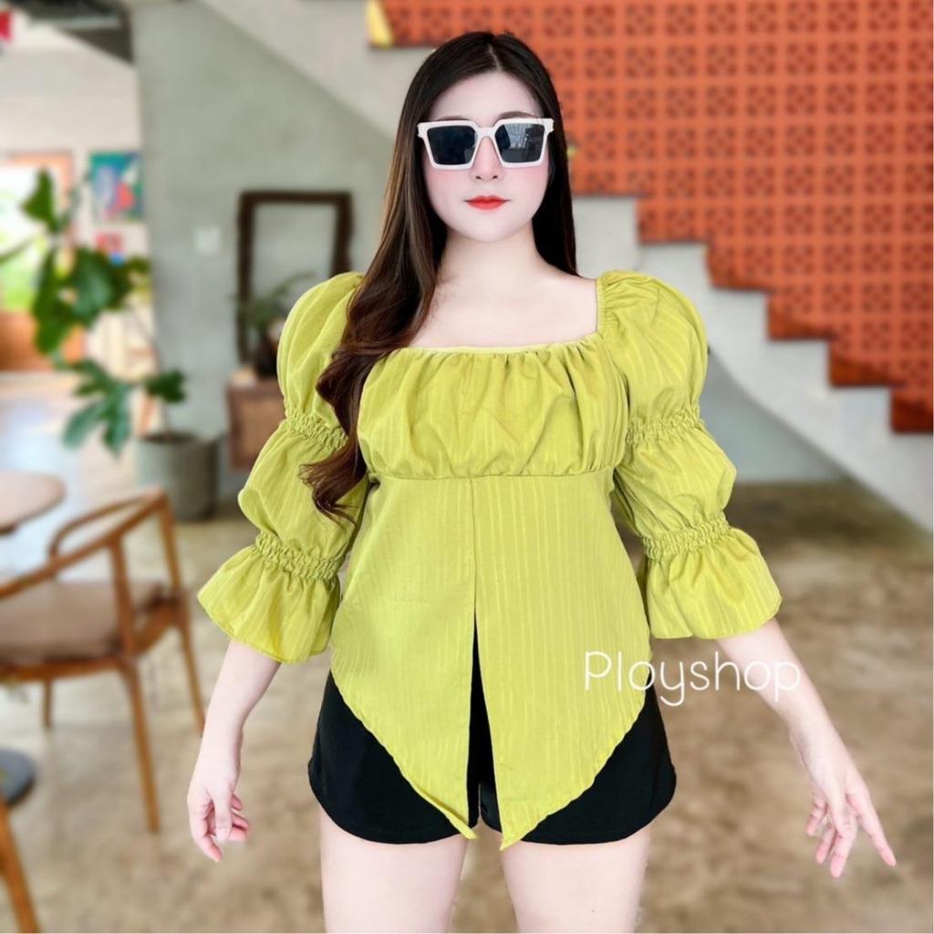 เสื้อสาวอวบคอเหลี่ยมแขนญาญ่า จ51