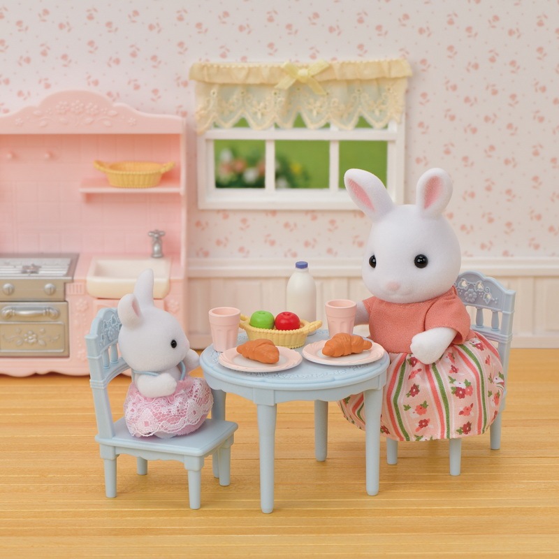 🏠ตุ๊กตาแม่ลูกกระต่ายสโนว์ โต๊ะเก้าอี้ ชุดอาหารเช้า ซิลวาเนียน Snow Rabbit Mother&Baby-Breakfast Table: Sylvanian Family - รูปที่ 3