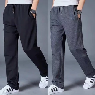 L-6XL กางเกงขายาวผ้าสีพื้น ผ้าวอร์มผ้ายืดผ้าไม่บางไม หนาใส่พอดีตัวมีกระเป๋าซิปสองช่อง