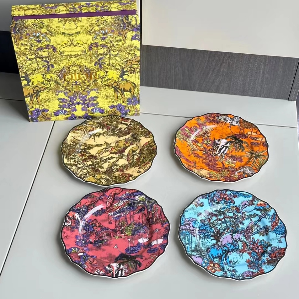 Dior bone China India Voyage Voyage Home dessert plate set of 4 pieces with animal print pattern 22c