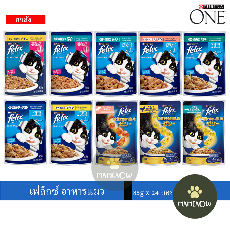 ซื้อ Purina Felix เพียวรีน่า เฟลิกซ์ อาหารแมวแบบซอง 85gx24ซอง(ยกลัง)