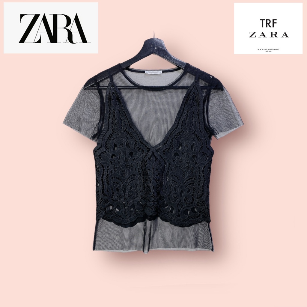 เสื้อ  ZARA ผ้าลูกไม้อย่างดี ไซด์ -  M   อก 34 ยาว 23.5 นิ้ว  เสื้อทรงสวยน่ารักมาก แต่งลูกไม้สายเดี่