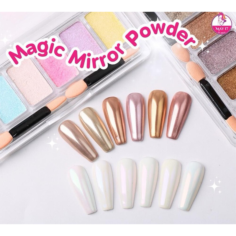 ผงขัดเล็บแบบตลับ 6ช่อง Magic Mirror Powder มี2แบบ มาพร้อมฟองน้ำขัดเล็บ