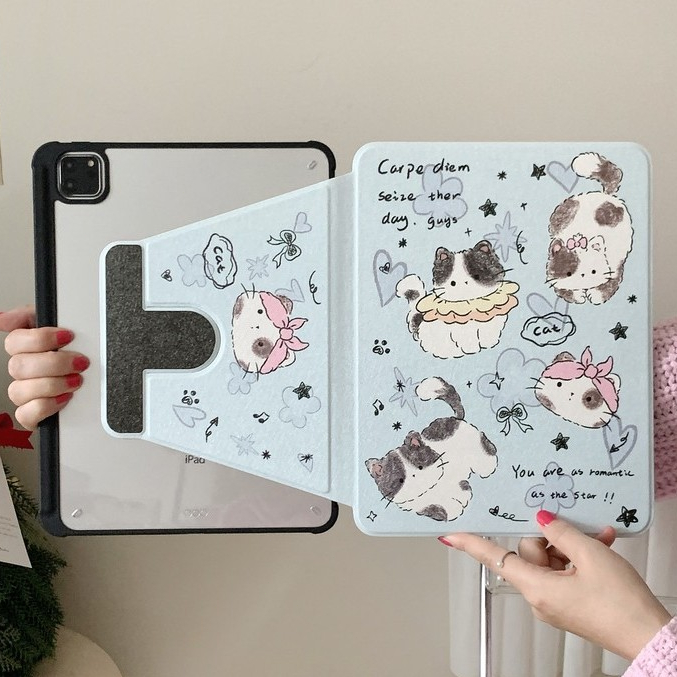 จัดส่งภายใน24ชั่วโมง เคสiPadหมุน 360° Four Kittens แผ่นหลังอะครีลิ Gen9 Air5 mini7 pro11 Air6 11