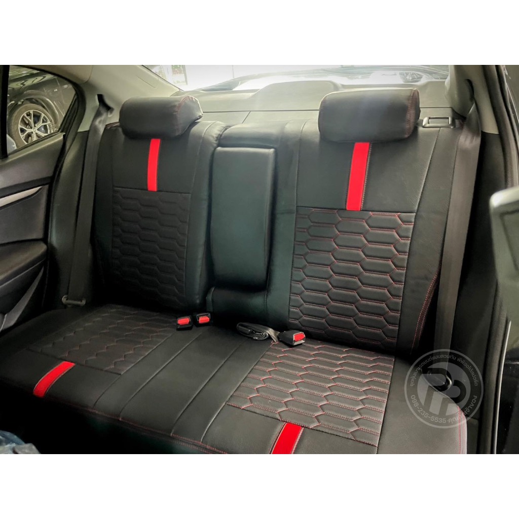 ชุดหุ้มเบาะสวมทับตรงรุ่น honda city 2008-2012 ลายสปอร์ต ดำด้ายแดงคาดแดง หุ้มเบาะพีพีออโต้สปอร์ต - รูปที่ 3