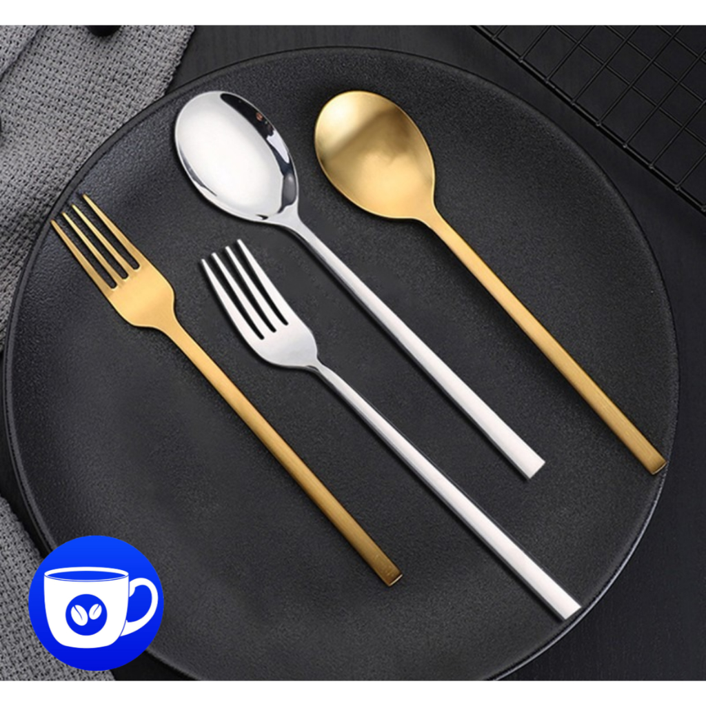 BlueBird ชุดช้อนส้อม สแตนเลส สไตล์เกาหลี หนาพิเศษ ไม่เป็นสนิม ยาว 21ซม.