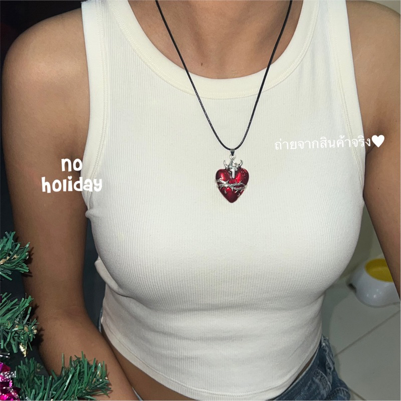(no holiday )-สร้อยคอหัวใจโกธิค Y2K Redbeddies❤️‍🔥