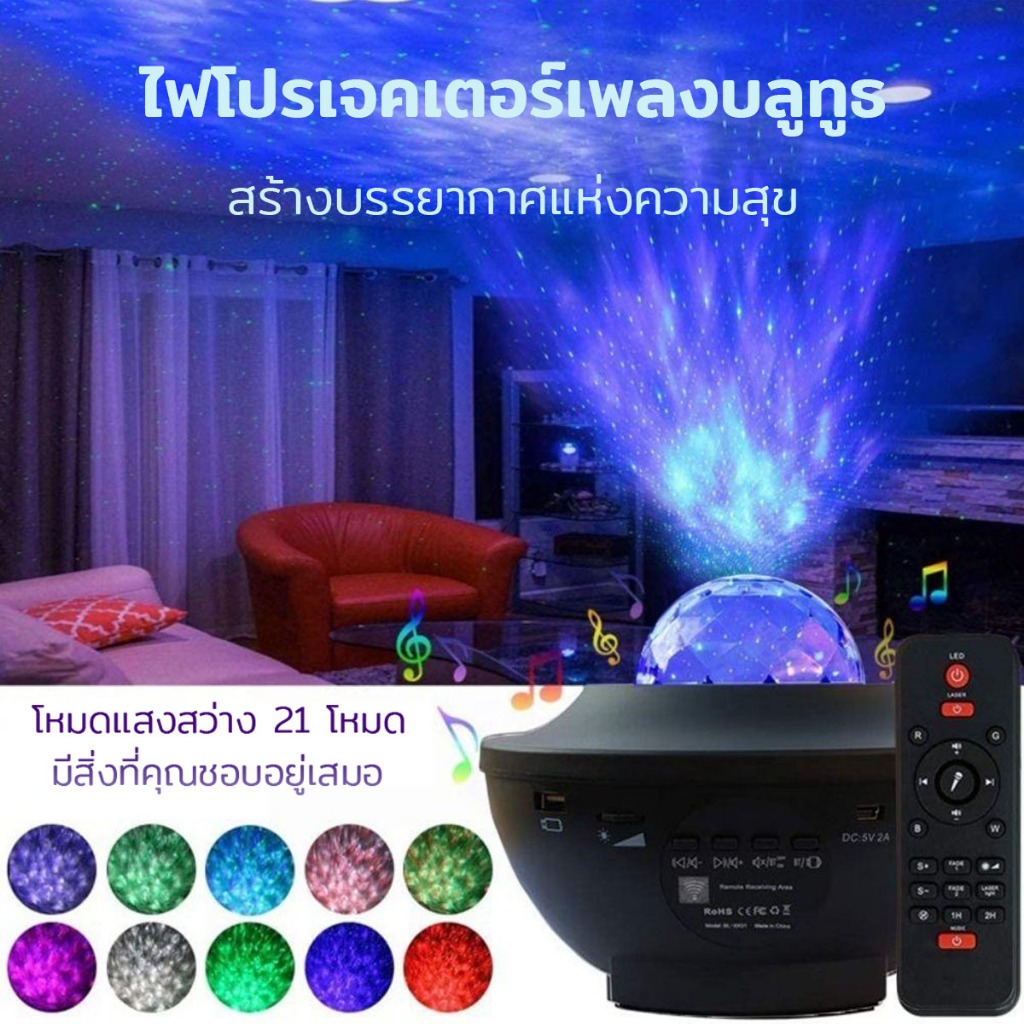 โคมไฟโปรเจคเตอร์ พร้อมลำโพงบลูทูธ ไฟแต่งห้อง sky projector ไฟตกแต่งห้อง โคมไฟดาว ไฟตกแต่งห้องนอน