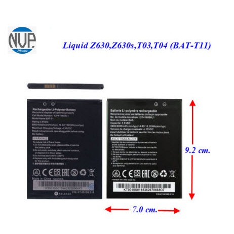 แบตเตอรี่ Acer Liquid Z630,Z630s,T03,T04 (BAT-T11) 7.0x9.2 cm. 4000 mAh.