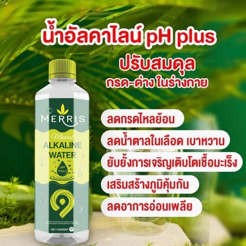 Merris เมอริส น้ำแร่ น้ำดื่มอัลคาไลน์ 9.5 น้ำดื่มอารมณ์ดี เครื่องดื่ม PH 9.5 น้ำด่าง จำนวน 12 ขวด