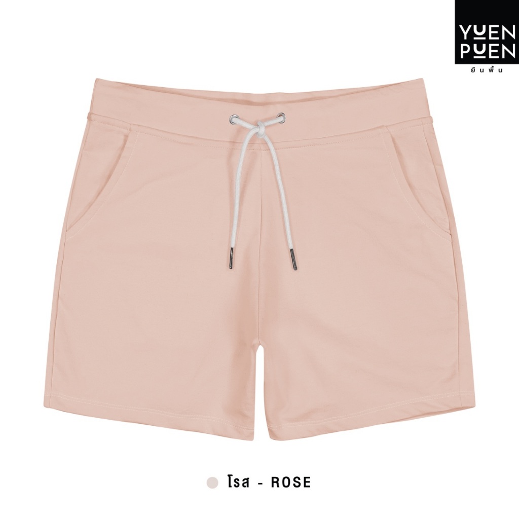 YuenPuen ยืนพื้น กางเกงขาสั้น สีโรส รุ่น French Terry ผ้าเกล็ดปลา ยืดหยุ่น นุ่มอยู่ทรง