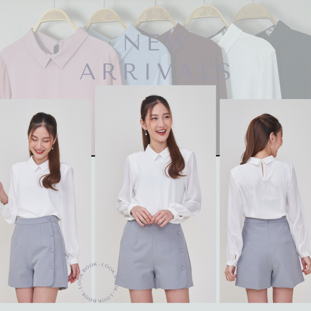 *Laboratory* เสื้อ 8803# เสื้อคอปกแขนชีฟอง กระดุมคอ