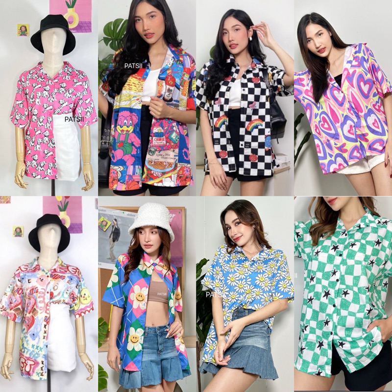 sale❤️‍🔥 T shirt เสื้อเชิ้ตลาย เชิ้ตคอปก ใส่เที่ยว ใส่คลุม