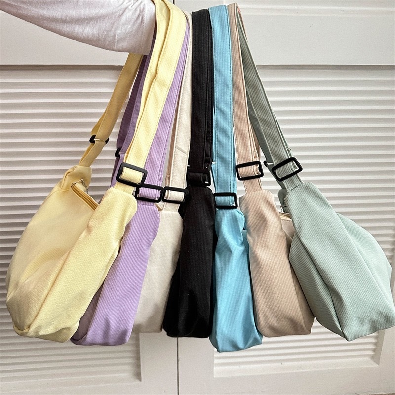 กระเป๋าสะพายไหล่ V27 สีพื้น ผ้าแคนวาส ใบใหญ่ สไตล์เกาหลี น่ารักๆ พร้อมส่งในไทย