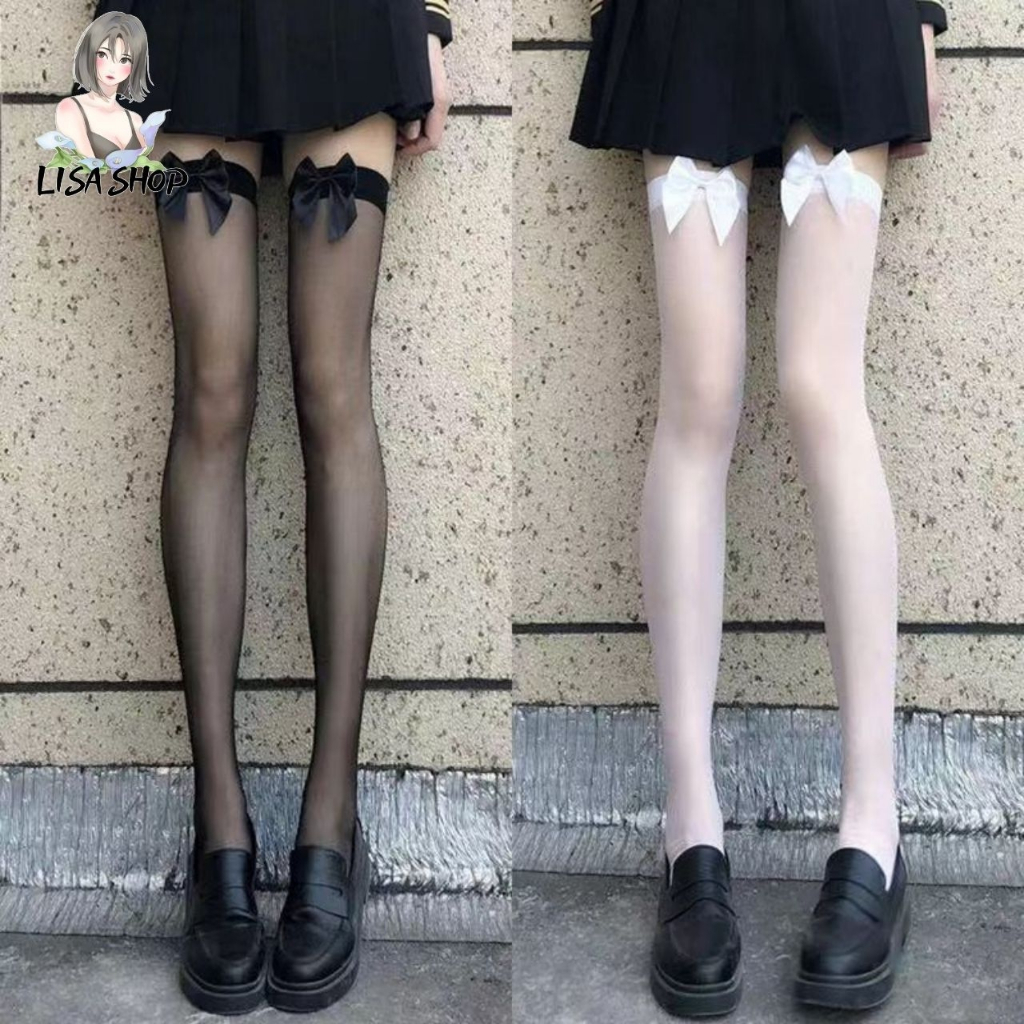 ถุงน่องซีทรู แบบเรียบ แต่งโบว์ ยืดหยุ่น สวมใส่สบาย น่ารัก ใส่ได้หลายครั้ง S22