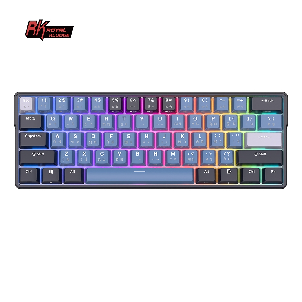 Royal kludge RK61 Puls Black/Blue Plus คีย์บอร์ดล่นเกมบลูทูธไร้สาย BT5.0/2.4G/USB-C ขนาด60% 61 ปุ่ม 
