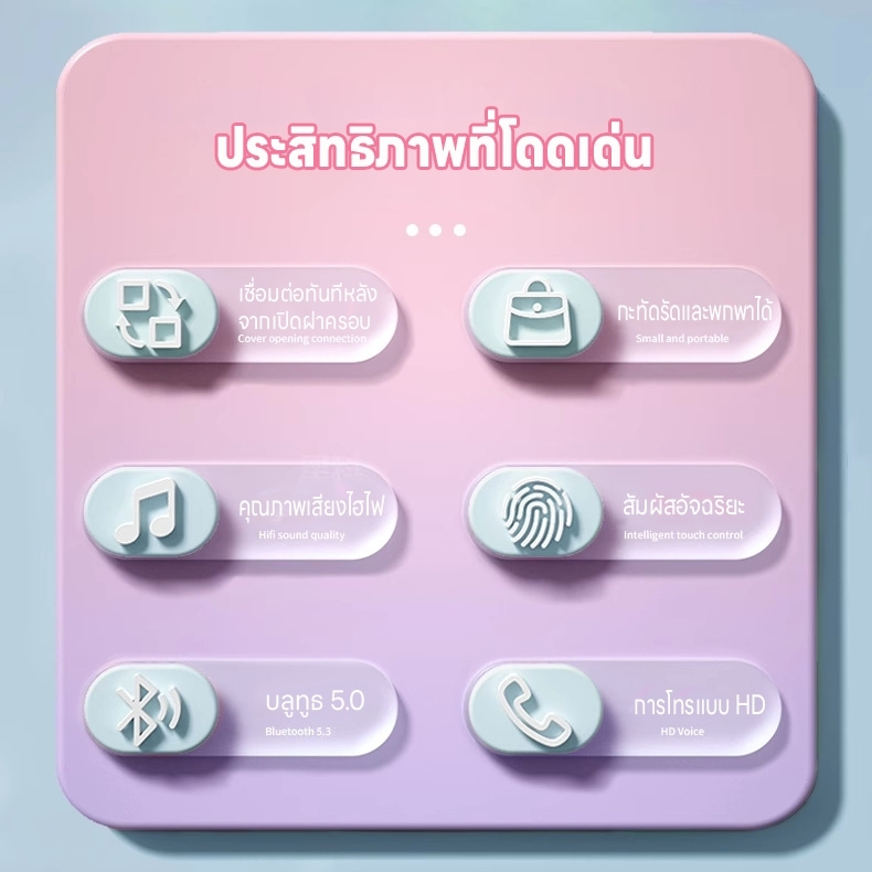 หูฟังบลูทูธ หูฟังลายการ์ตูน แบบบลูทูธไร้สาย Bluetooth5.3 เสียงใส เสียง4D เชื่อมได้ทั้งแอนดรอย์และIOS ทนทาน ชาร์Type -C