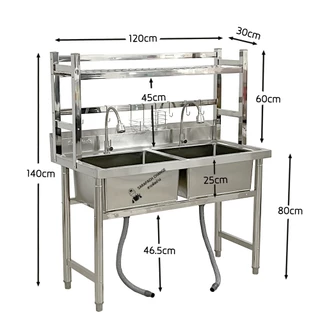 อ่างล้างจาน 2 หลุม 120x60x80 ซิงค์ล้างจาน 2 หลุม ที่คว่ำจาน Double Bowl Sink // SK120-60-ST237