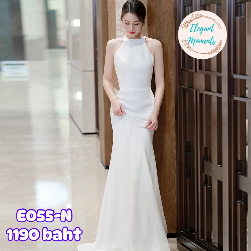 พร้อมส่งจากไทย รหัสE055-N ชุดแต่งงาน ชุดเจ้าสาว ชุดถ่ายพรีเวดดิ้ง ชุดafter party ชุดงานหมั้น เดรสยาว เดรสมินิมอล