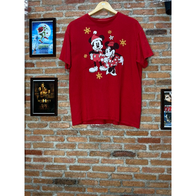 เสื้อวินเทจมือสอง ลิขสิทธิ์แท้ Disney ลาย Mickey &amp; Minnie Mouse สีแดง ขนาดไซส์ L