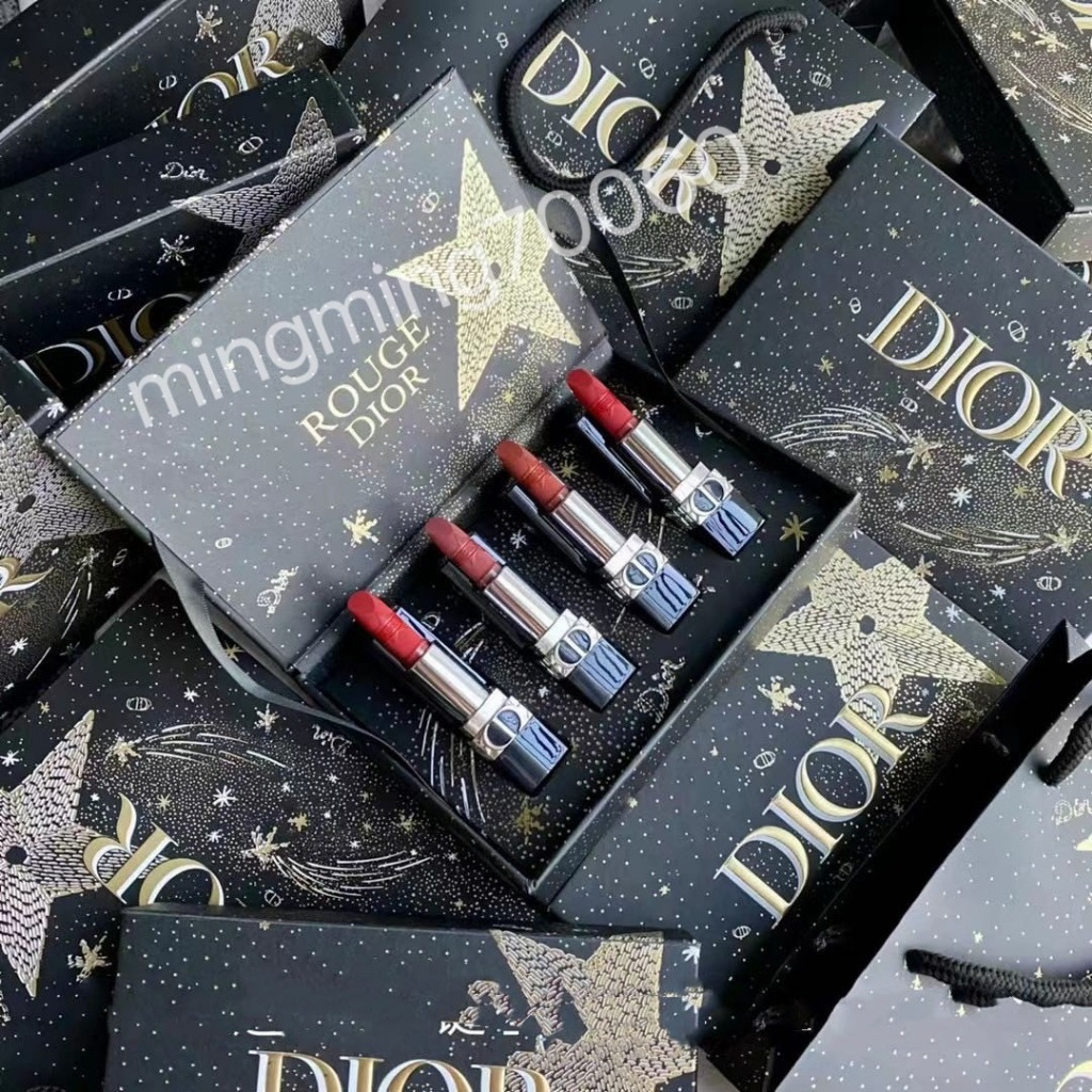 Dior Brilliant Blue Gold ลิปสติก กล่องของขวัญลิปสติก Velvet Matte Year of the Rabbit Christmas Set (1.5g x 4)