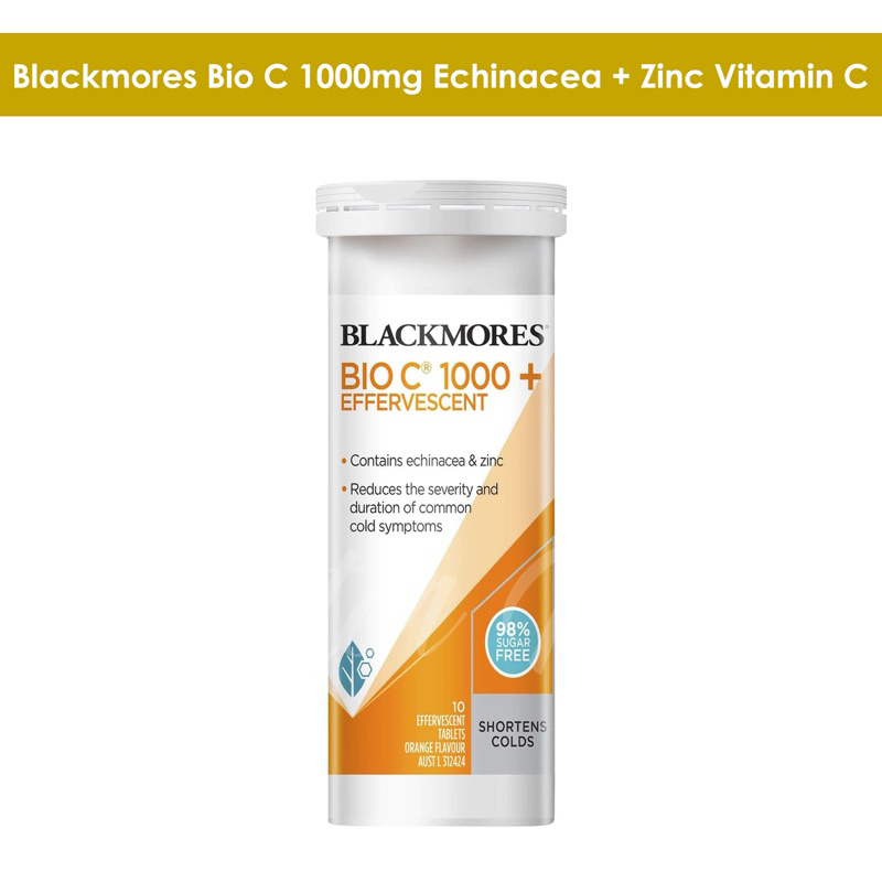 Blackmores Bio C 1000mg Echinacea + Zinc Vitamin C Effervescent 10 Tablets วิตามินซี+ซิงค์ แบบเม็ดฟู่