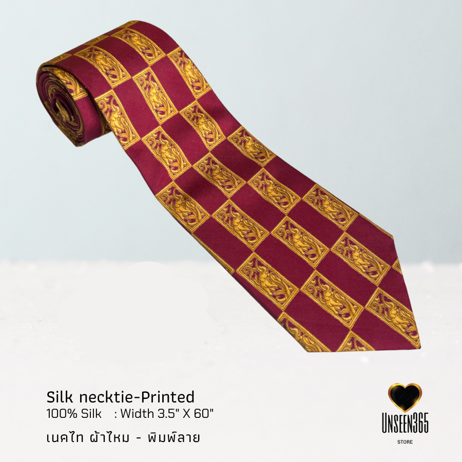 เนคไทผ้าไหม พิมพ์ลาย Silk necktie 100% silk printed  PRT-03 -จิม ทอมป์สัน -Jim Thompson