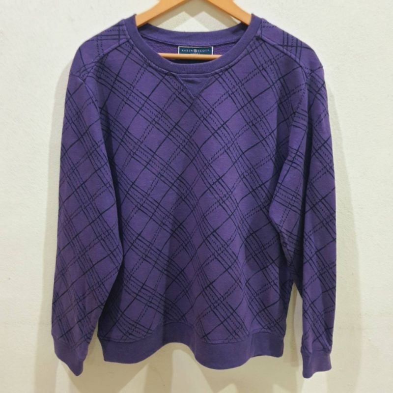 เสื้อสเวตเตอร์สีม่วงลายตารางแบรนด์ KAREN SCOTT อก44ยาว25(เสื้อมือสอง)