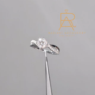 แหวนเงินแท้ ฝังเพชร Moissanite 1กะรัต ก้านไขว้ ชุบทองคำขาว