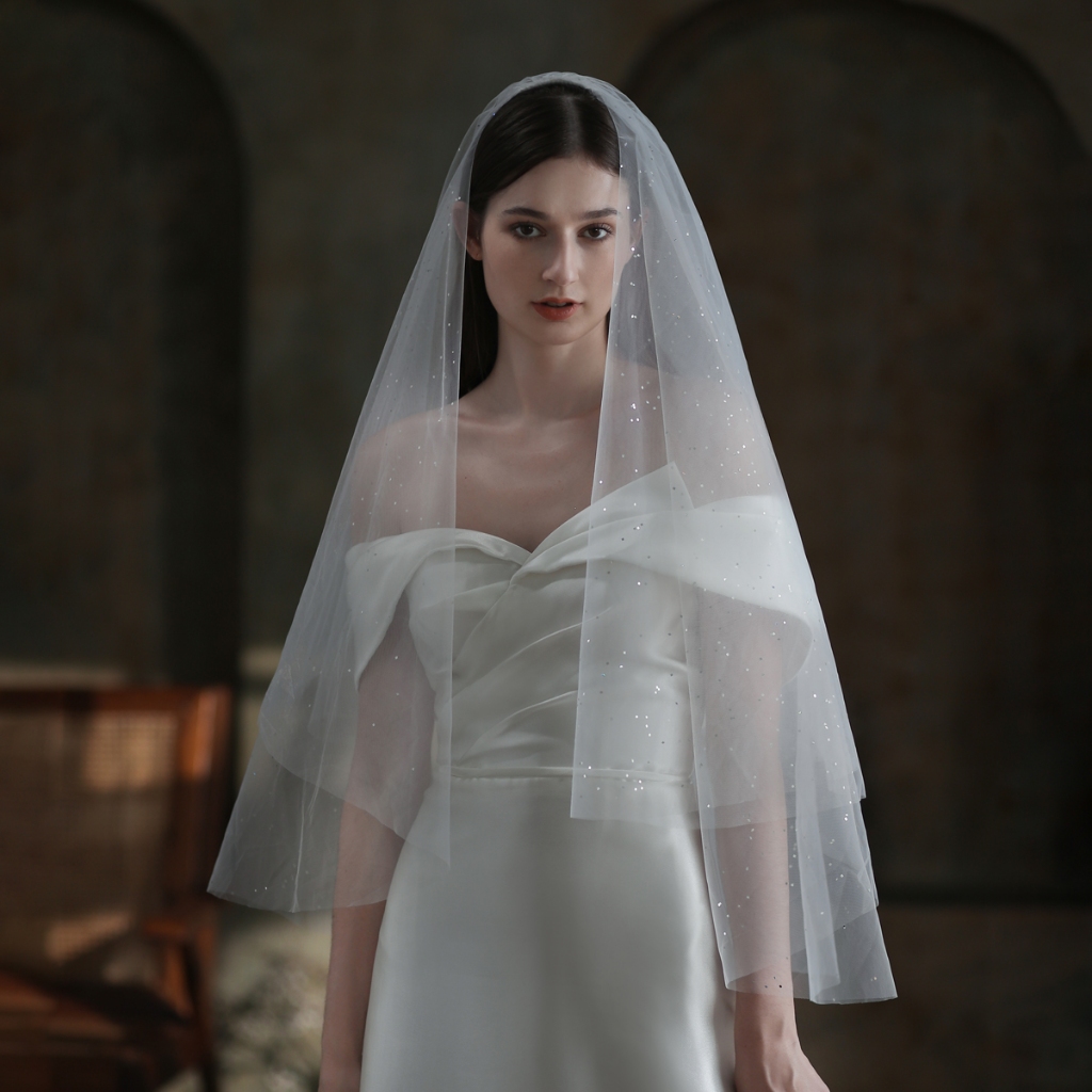เวลกลิตเตอร์ กลิตเตอร์เกล็ดใหญ่ สองชั้นคลุมหน้าได้ veil หวีสับ ความยาวประมาณ 90 ซม.