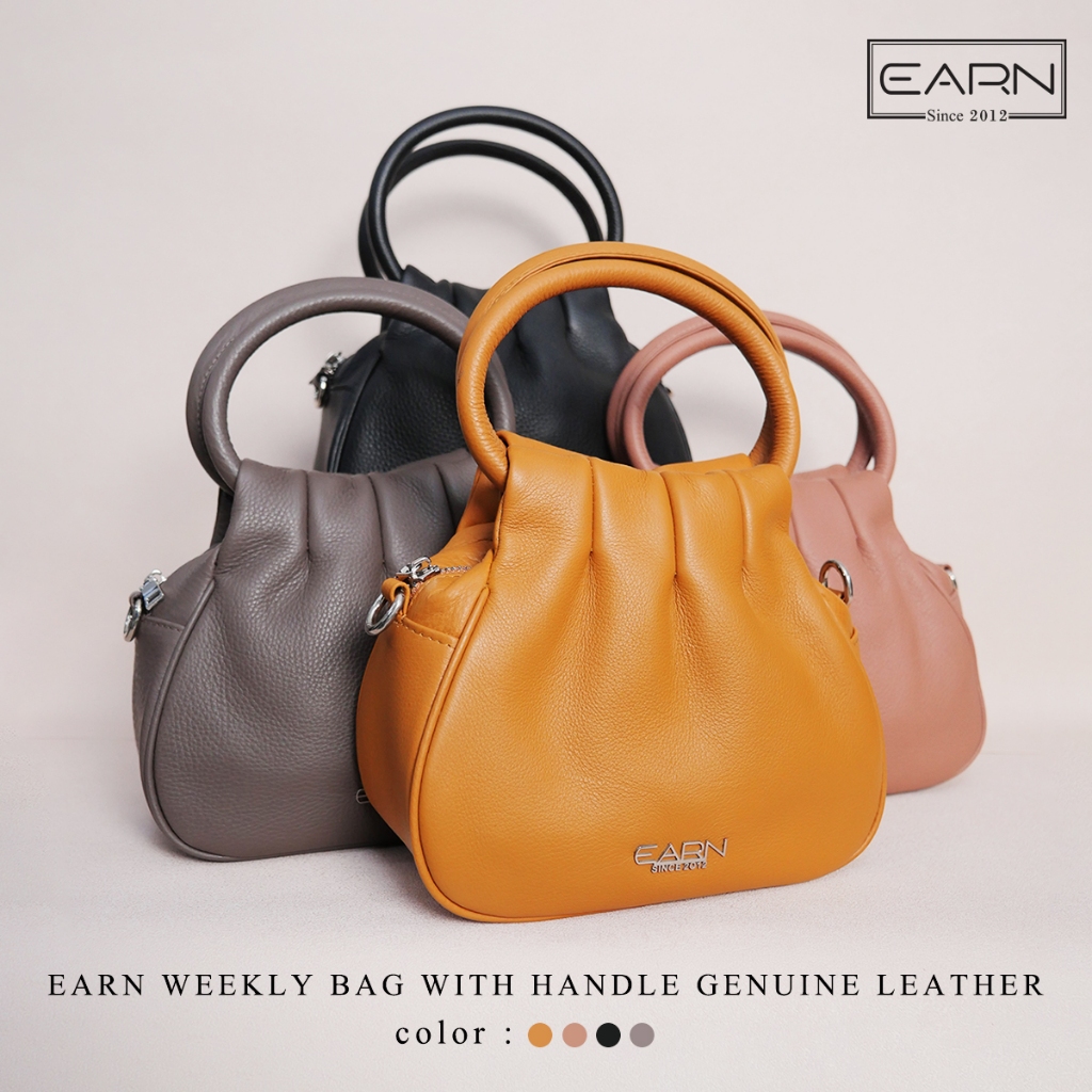 EARN WEEKLY BAG WITH HANDLE GENUINE LEATHER กระเป๋าถือ กระเป๋าสะพาย หนังแท้