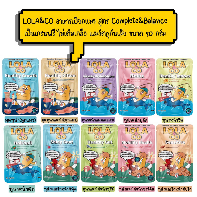 Lola&Co อาหารเปียกแมว สำหรับแมว 2 เดือนขึ้นไป สูตร Complete & Balanced ขนาด 80 กรัม