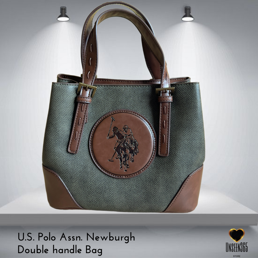 กระเป๋าถือ ผ้าเนื้อหนา สายหนัง สีเขียวขี้ม้า Handle bag- US Polo Assn Newburgh