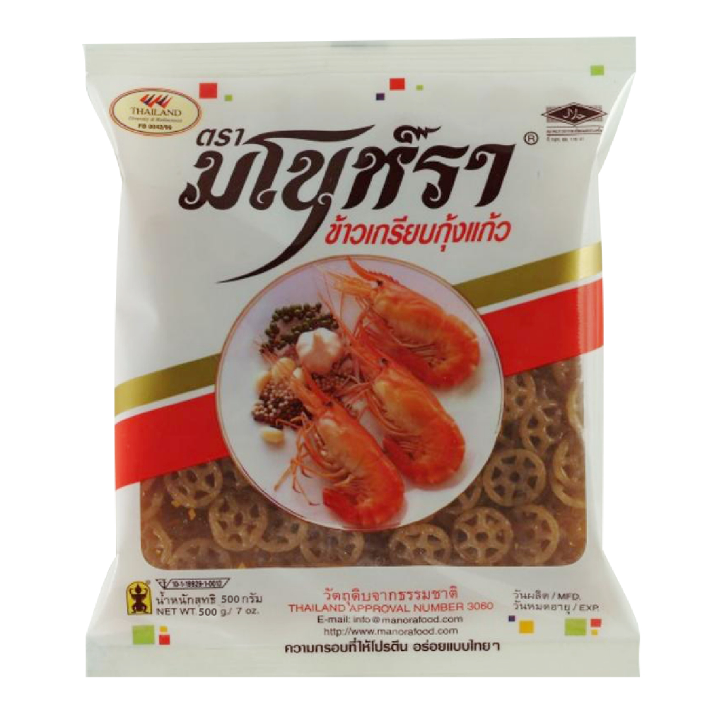 ‼️ส่งเร็ว ถึงไว‼️ ข้าวเกรียบ กุ้งแก้ว(วงล้อ) 500 กรัม ตรา มโนราห์